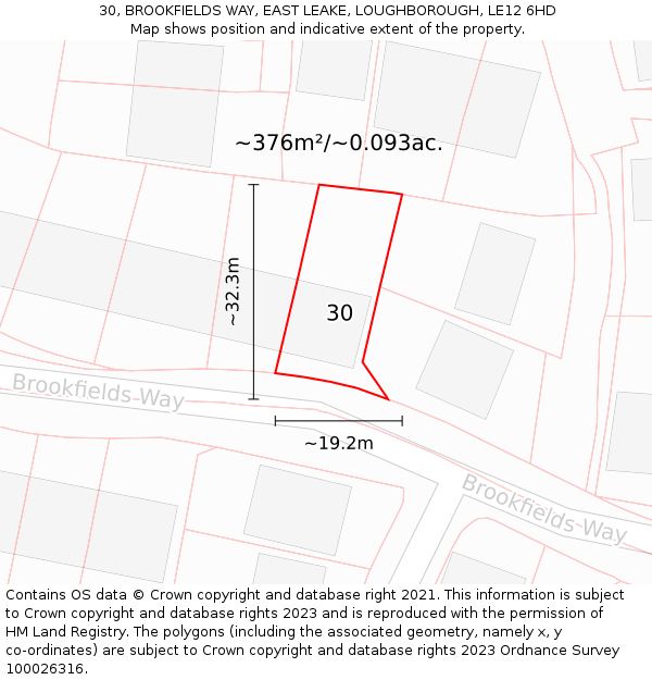 30, BROOKFIELDS WAY, EAST LEAKE, LOUGHBOROUGH, LE12 6HD: Plot and title map