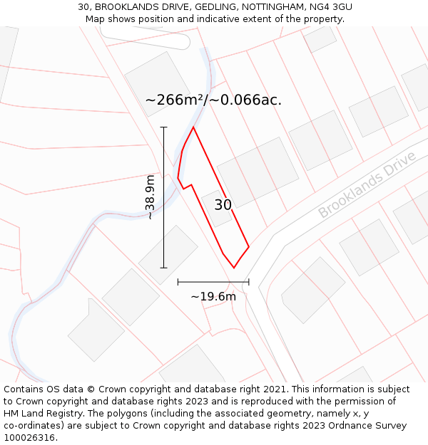 30, BROOKLANDS DRIVE, GEDLING, NOTTINGHAM, NG4 3GU: Plot and title map