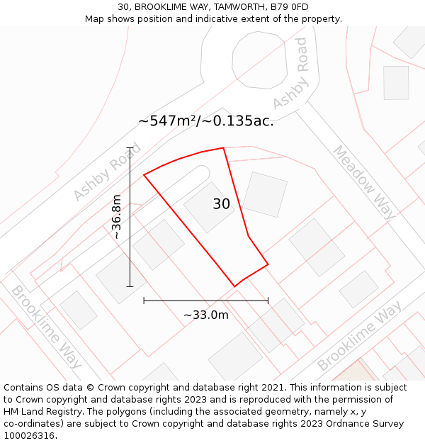 30, BROOKLIME WAY, TAMWORTH, B79 0FD: Plot and title map