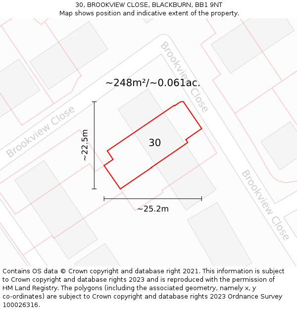 30, BROOKVIEW CLOSE, BLACKBURN, BB1 9NT: Plot and title map
