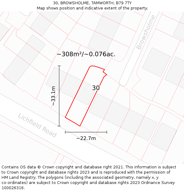 30, BROWSHOLME, TAMWORTH, B79 7TY: Plot and title map