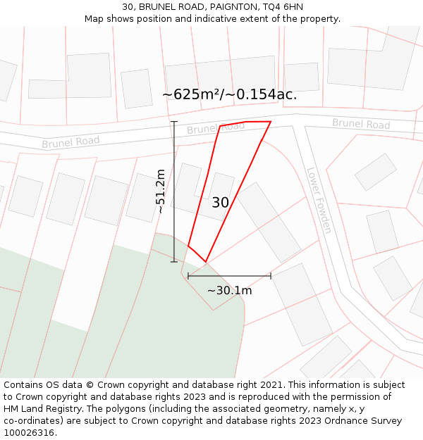 30, BRUNEL ROAD, PAIGNTON, TQ4 6HN: Plot and title map