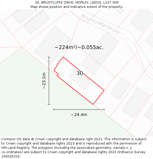 30, BRUNTCLIFFE DRIVE, MORLEY, LEEDS, LS27 0NF: Plot and title map
