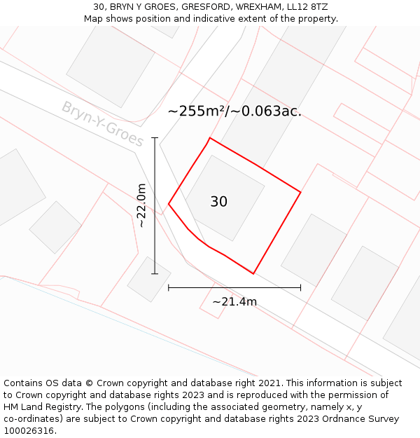 30, BRYN Y GROES, GRESFORD, WREXHAM, LL12 8TZ: Plot and title map