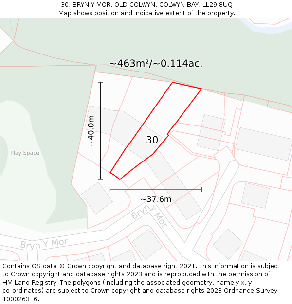 30, BRYN Y MOR, OLD COLWYN, COLWYN BAY, LL29 8UQ: Plot and title map