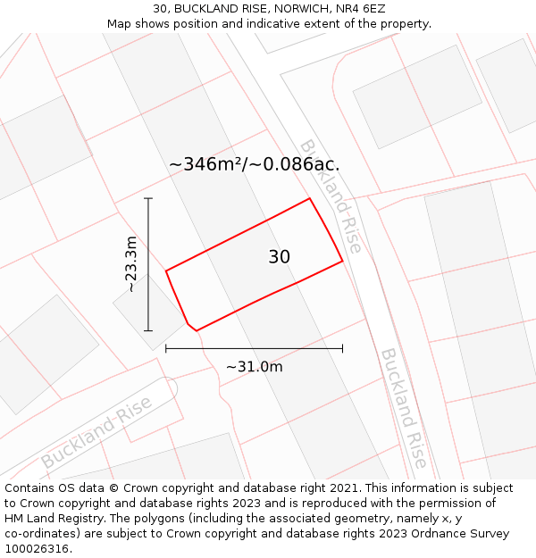 30, BUCKLAND RISE, NORWICH, NR4 6EZ: Plot and title map