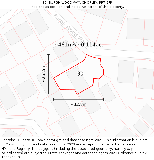 30, BURGH WOOD WAY, CHORLEY, PR7 2FP: Plot and title map