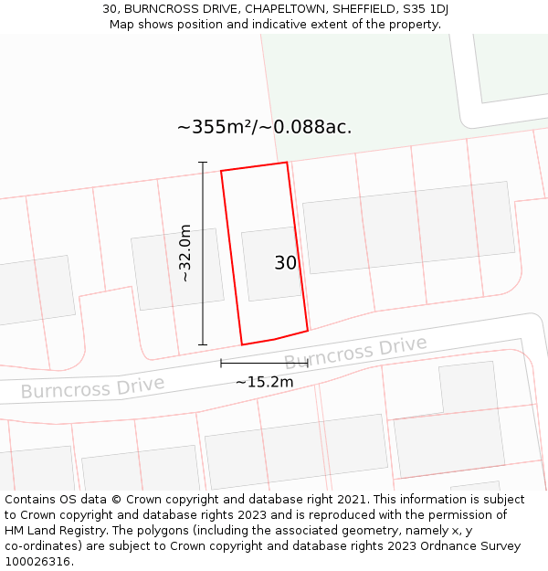 30, BURNCROSS DRIVE, CHAPELTOWN, SHEFFIELD, S35 1DJ: Plot and title map