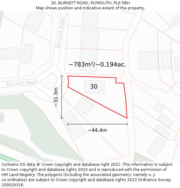 30, BURNETT ROAD, PLYMOUTH, PL6 5BH: Plot and title map