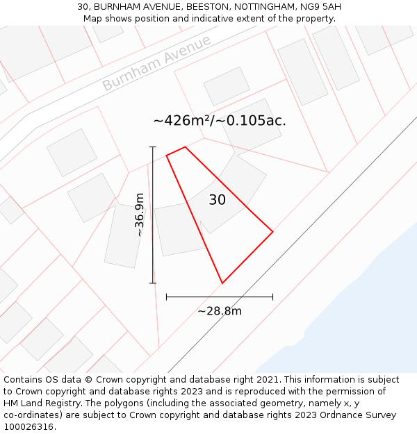 30, BURNHAM AVENUE, BEESTON, NOTTINGHAM, NG9 5AH: Plot and title map
