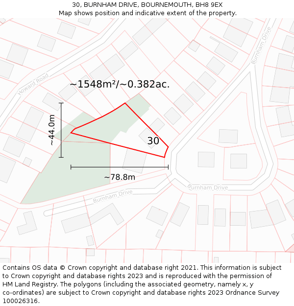 30, BURNHAM DRIVE, BOURNEMOUTH, BH8 9EX: Plot and title map