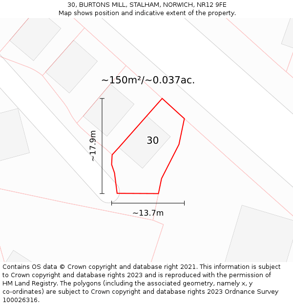 30, BURTONS MILL, STALHAM, NORWICH, NR12 9FE: Plot and title map