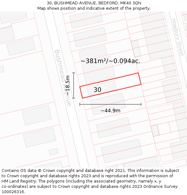 30, BUSHMEAD AVENUE, BEDFORD, MK40 3QN: Plot and title map