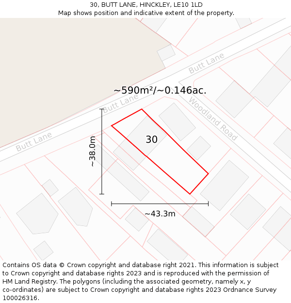 30, BUTT LANE, HINCKLEY, LE10 1LD: Plot and title map