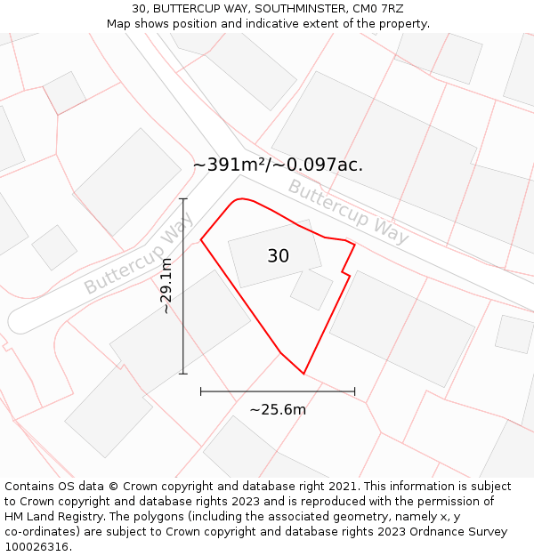 30, BUTTERCUP WAY, SOUTHMINSTER, CM0 7RZ: Plot and title map