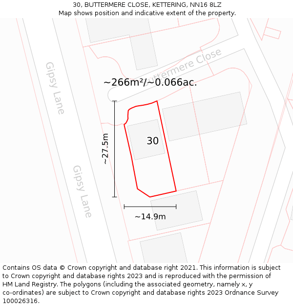 30, BUTTERMERE CLOSE, KETTERING, NN16 8LZ: Plot and title map