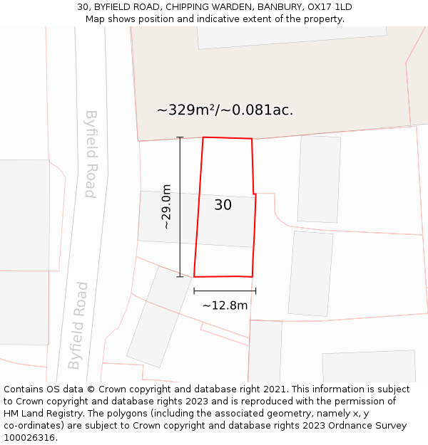30, BYFIELD ROAD, CHIPPING WARDEN, BANBURY, OX17 1LD: Plot and title map
