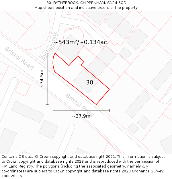 30, BYTHEBROOK, CHIPPENHAM, SN14 6QD: Plot and title map