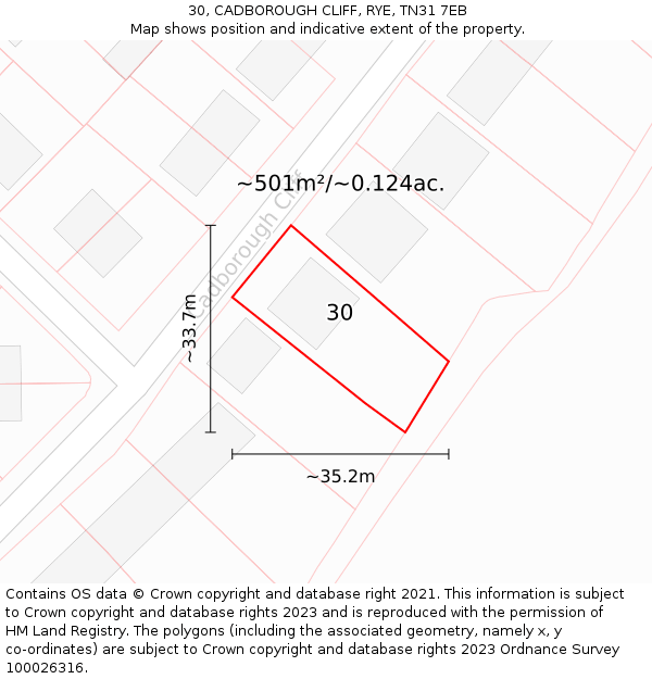30, CADBOROUGH CLIFF, RYE, TN31 7EB: Plot and title map