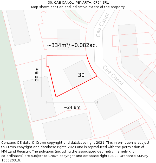 30, CAE CANOL, PENARTH, CF64 3RL: Plot and title map