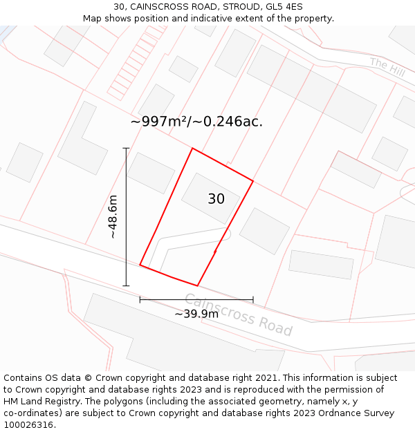 30, CAINSCROSS ROAD, STROUD, GL5 4ES: Plot and title map