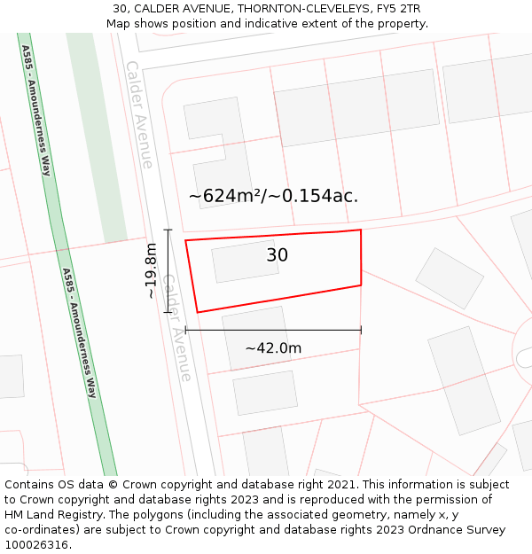 30, CALDER AVENUE, THORNTON-CLEVELEYS, FY5 2TR: Plot and title map