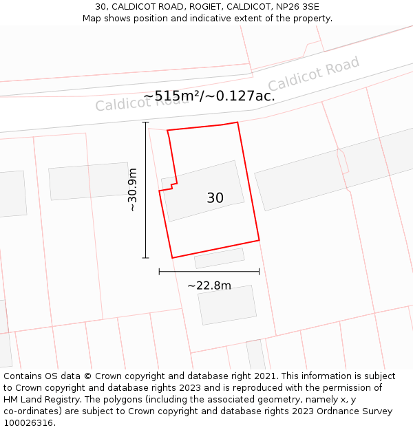 30, CALDICOT ROAD, ROGIET, CALDICOT, NP26 3SE: Plot and title map