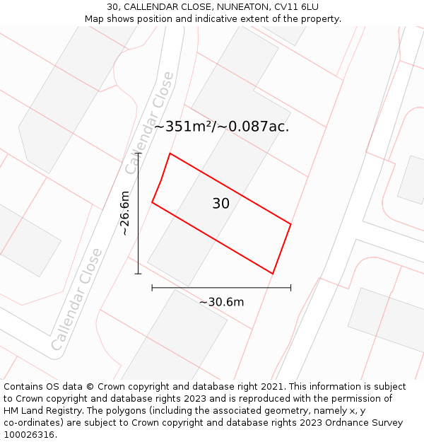 30, CALLENDAR CLOSE, NUNEATON, CV11 6LU: Plot and title map