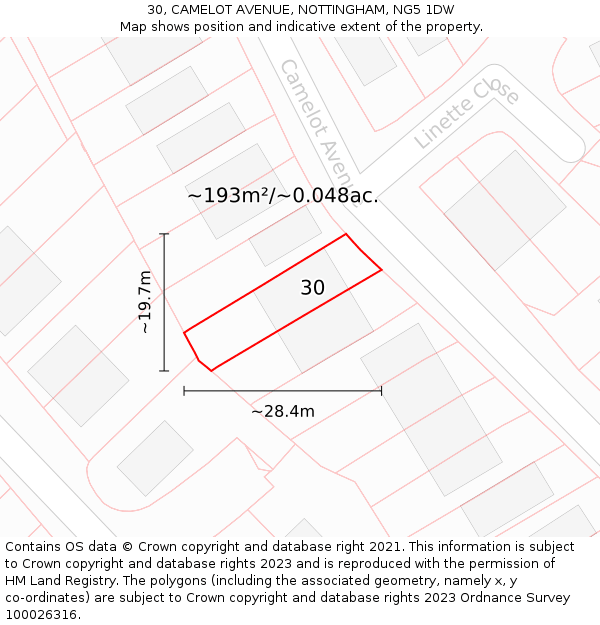 30, CAMELOT AVENUE, NOTTINGHAM, NG5 1DW: Plot and title map