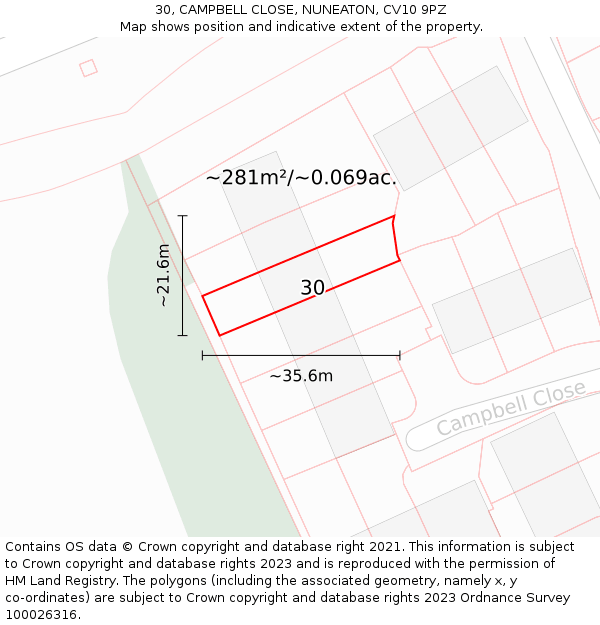 30, CAMPBELL CLOSE, NUNEATON, CV10 9PZ: Plot and title map