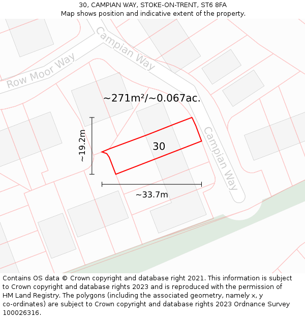 30, CAMPIAN WAY, STOKE-ON-TRENT, ST6 8FA: Plot and title map
