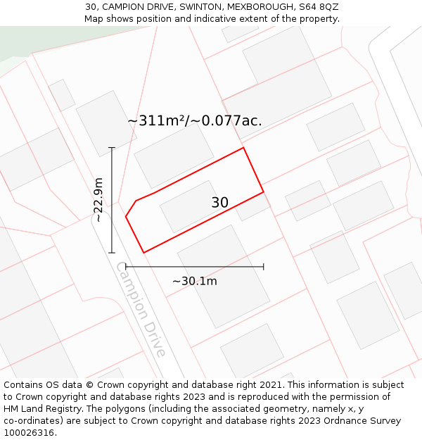30, CAMPION DRIVE, SWINTON, MEXBOROUGH, S64 8QZ: Plot and title map