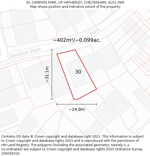 30, CAMPION PARK, UP HATHERLEY, CHELTENHAM, GL51 3WA: Plot and title map