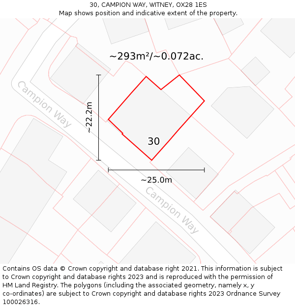 30, CAMPION WAY, WITNEY, OX28 1ES: Plot and title map