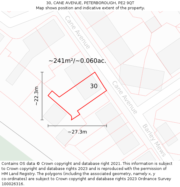 30, CANE AVENUE, PETERBOROUGH, PE2 9QT: Plot and title map