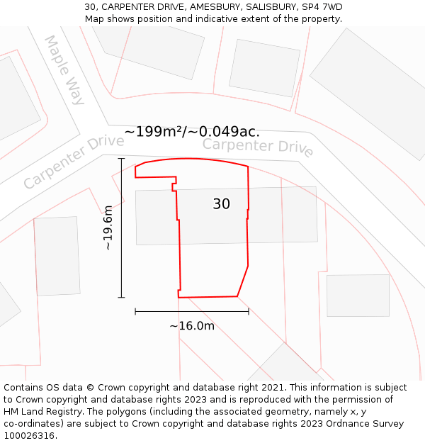 30, CARPENTER DRIVE, AMESBURY, SALISBURY, SP4 7WD: Plot and title map