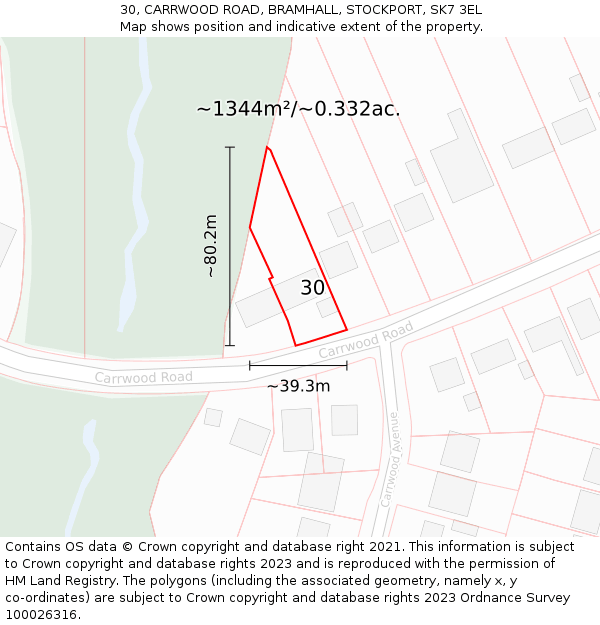 30, CARRWOOD ROAD, BRAMHALL, STOCKPORT, SK7 3EL: Plot and title map