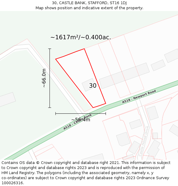 30, CASTLE BANK, STAFFORD, ST16 1DJ: Plot and title map