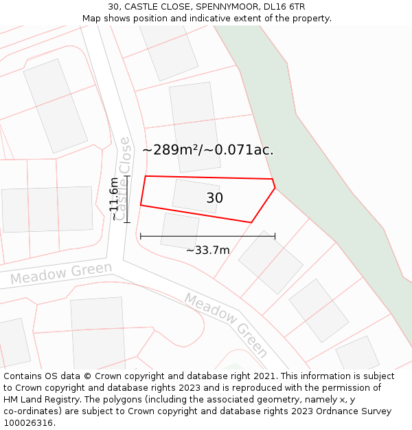 30, CASTLE CLOSE, SPENNYMOOR, DL16 6TR: Plot and title map