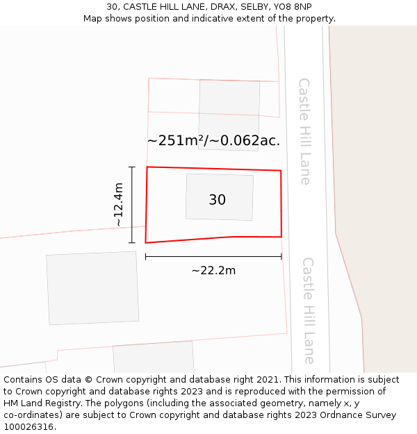 30, CASTLE HILL LANE, DRAX, SELBY, YO8 8NP: Plot and title map