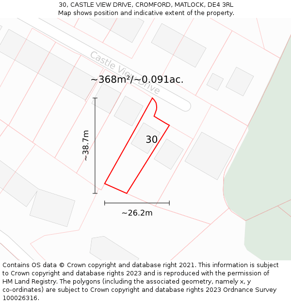 30, CASTLE VIEW DRIVE, CROMFORD, MATLOCK, DE4 3RL: Plot and title map