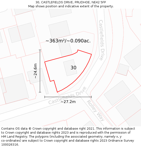 30, CASTLEFIELDS DRIVE, PRUDHOE, NE42 5FP: Plot and title map