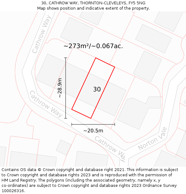30, CATHROW WAY, THORNTON-CLEVELEYS, FY5 5NG: Plot and title map