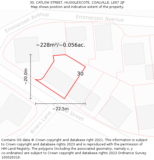 30, CATLOW STREET, HUGGLESCOTE, COALVILLE, LE67 2JF: Plot and title map