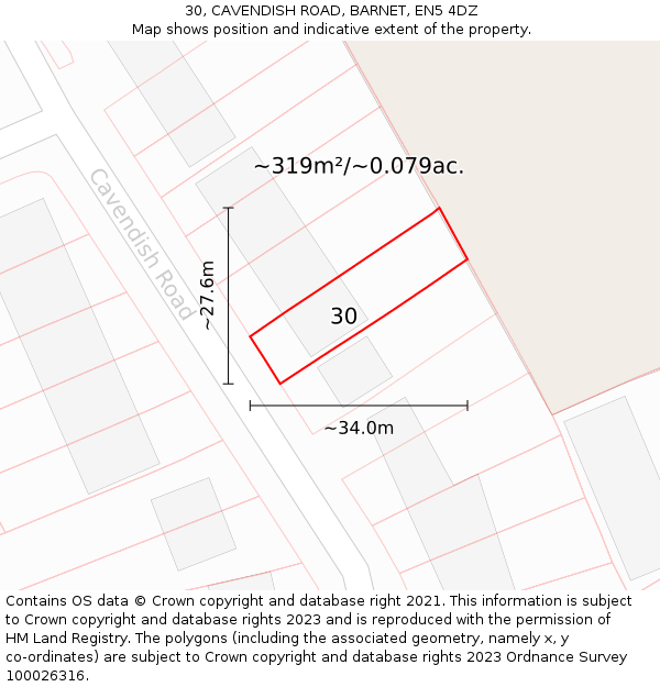 30, CAVENDISH ROAD, BARNET, EN5 4DZ: Plot and title map