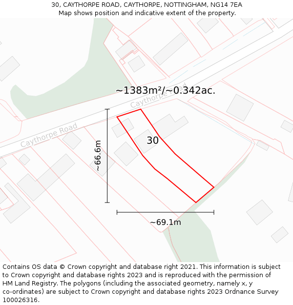 30, CAYTHORPE ROAD, CAYTHORPE, NOTTINGHAM, NG14 7EA: Plot and title map