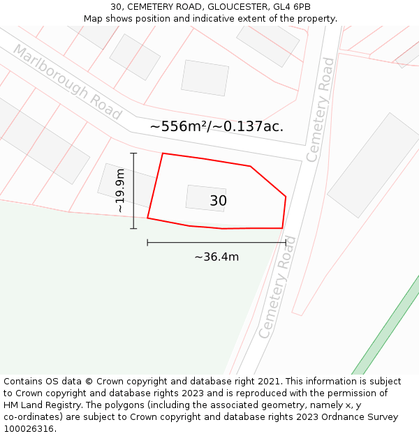 30, CEMETERY ROAD, GLOUCESTER, GL4 6PB: Plot and title map
