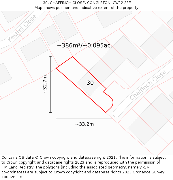 30, CHAFFINCH CLOSE, CONGLETON, CW12 3FE: Plot and title map