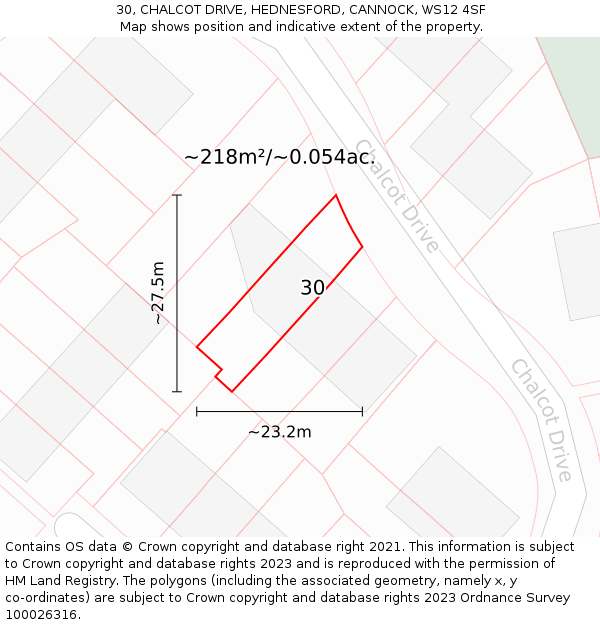 30, CHALCOT DRIVE, HEDNESFORD, CANNOCK, WS12 4SF: Plot and title map