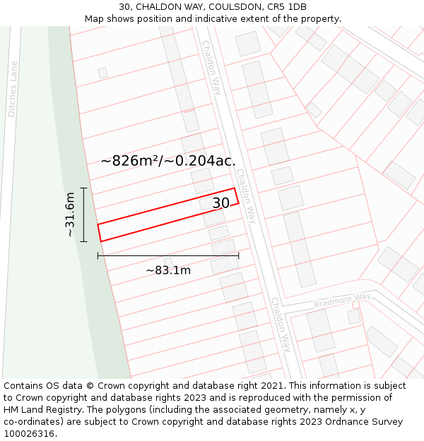 30, CHALDON WAY, COULSDON, CR5 1DB: Plot and title map